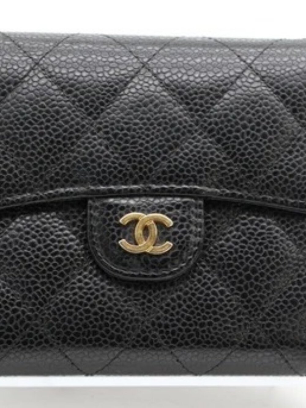 Chanel Caviar Quilted Compact Flap Wallet - Black